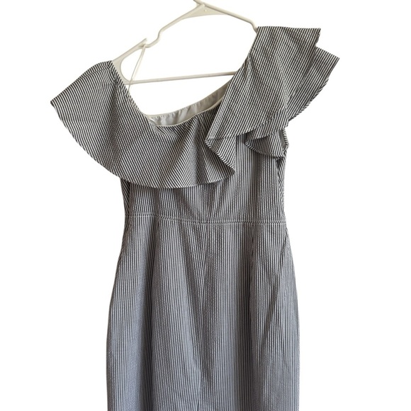 Banana Republic Petite Seersucker One-Shoulder Dress, Size 4P - Picture 7 of 8